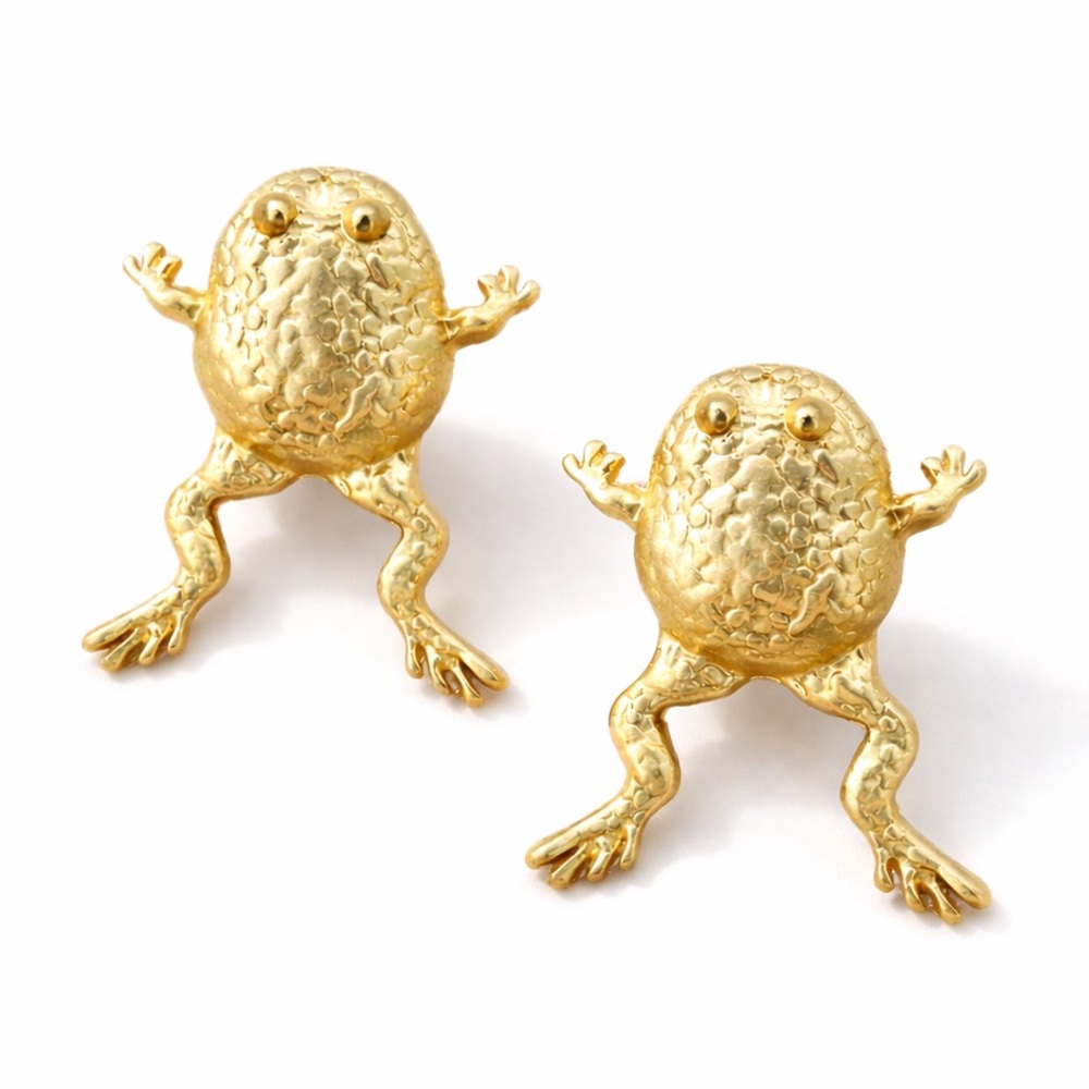 Gold Frog Statement Earrings – Vintage Style, Chunky Bold Design